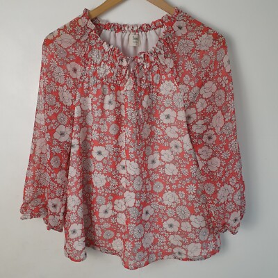 Hush Women Size 8 Pink Sheer Floral Frill Layered Blouse Casual Party Summer