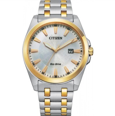 Citizen Eco-Drive Herren Bicolor Edelstahl Silber Zifferblatt Uhr BM7534-59A