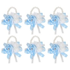 6 Pcs Wrist Corsage Artificial Flower Bracelets Rose Wrist Sky Blue