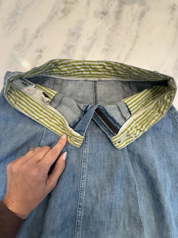 Lacoste Denim Skirt Womens 36 A-line Green Alligator Zipper Made In France Small - Image 4 of 4