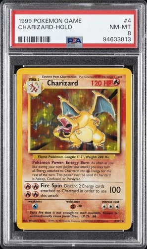 1999 POKEMON BASE SET UNLIMITED #4 CHARIZARD-HOLO PSA 8