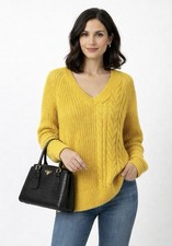 TU Mustard Chunky Cable Knit Jumper UK 10 Asymmetric Hem Jumper Pullover 10-12