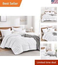 Comforter Sets White Gingham Checkered Bedding Full Size 79x90 All Seasons