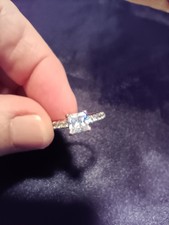 Sterling Silver Ring With Square Center CZ  Round Side Accent CZs. Women's 8.75