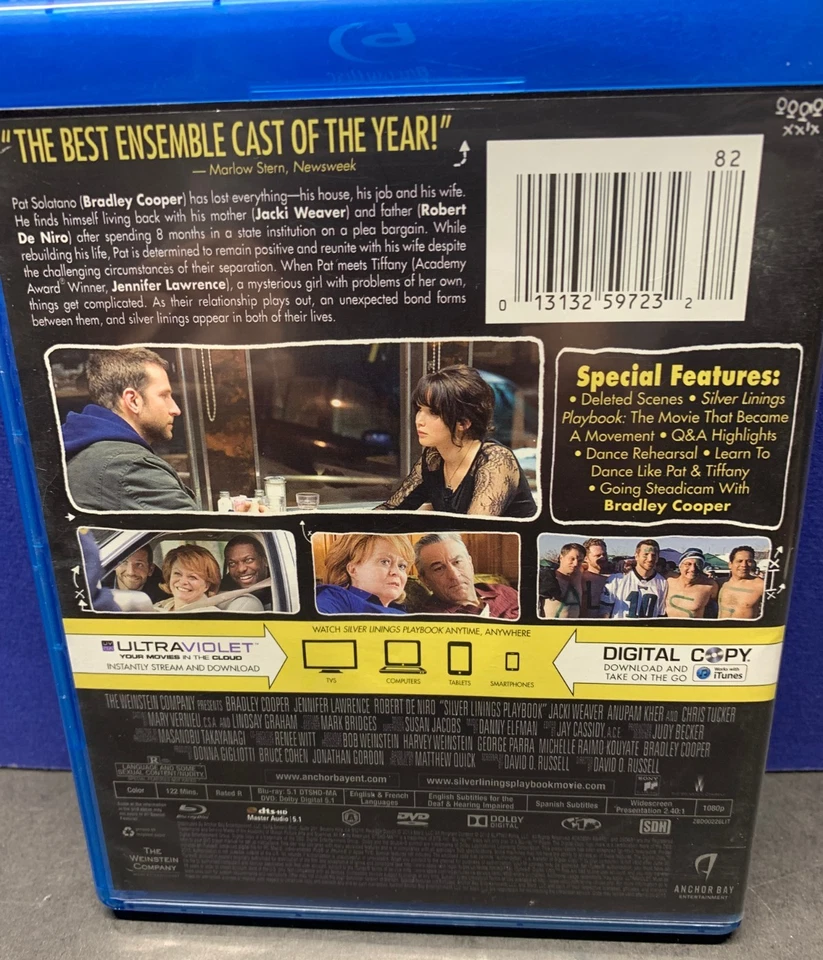 SILVER LININGS PLAYBOOK - BLU RAY/DVD 2 DISC SET - ANCHOR BAY JENNIFER LAWRENCE! Foto 2 de 3