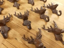 10 Rustic Elk Deer Head Hooks Cast Iron Coat Hook Rack Restoration Hat Wall