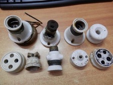 Lotto vecchi PORTALAMPADA IN CERAMICA Presa da muro Passacavo porcellana d epoca