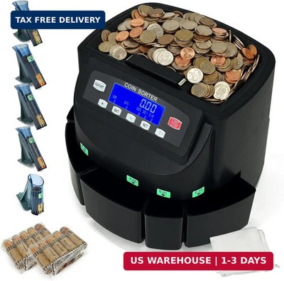 USD Coin Counter Machine with LCD Display,Coin Sorter and Wrapper Machine,Sorts 