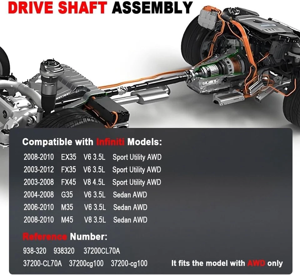 Conjunto de eje de transmisión de hélice delantero para EX35 FX35 FX45 G35X M35X M45X nuevo Foto 2 de 4