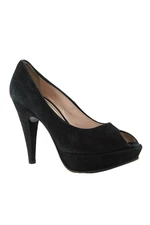 Gastone Lucioli Women's Open Toe Suede Cone Heels Pumps Shoes Black Size 37.5