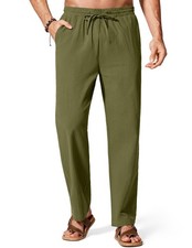 Mens Cotton Linen Pants Elastic Waist Drawstring Summer Beach Casual Yoga Pant