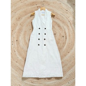 chinese dress ladies REISS White Dakota Linen Whipstitch Tie-strap Midi Dress In Ivory UK 6