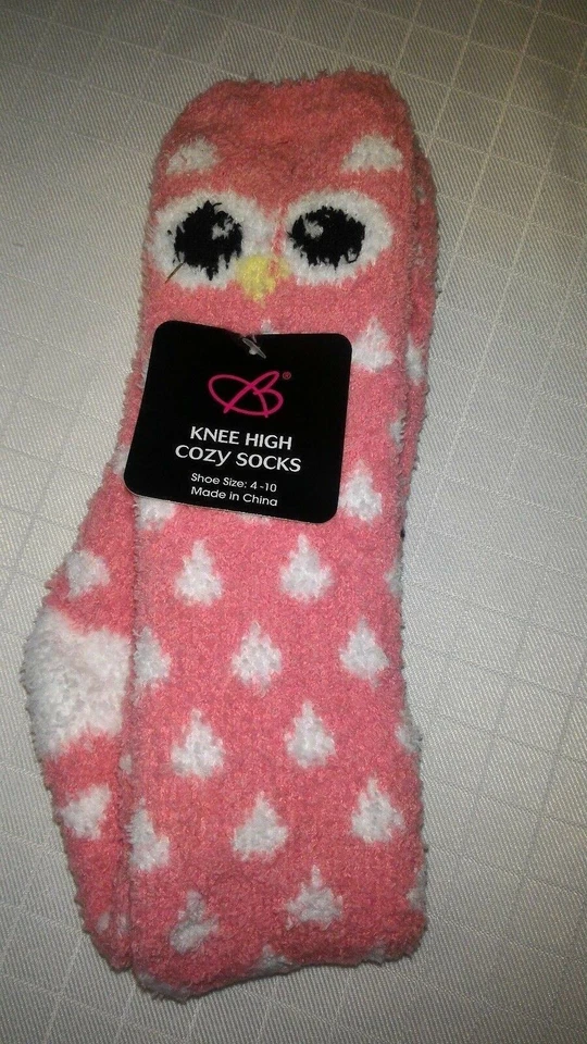 Bobbie Brooks Búho Acogedores Calcetines Rosa Difuso CORAL Zapato Talla 4-10 Hasta la Rodilla Salón Foto 2 de 4