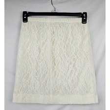 Vintage Ivory Floral Lace Mini Skirt Elastic Waist Cream Size 10 Coquette Fairy
