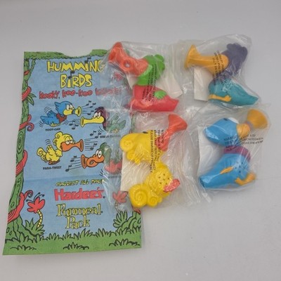 Hardees 1995 HUMMING BIRDS Koo-Koo KAZOO Musical Bird Hum Complete Set With Bag