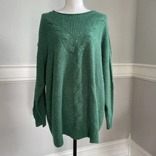 LC Lauren Conrad Green Cable Knit Sweater  Size XXL With Silver Threads