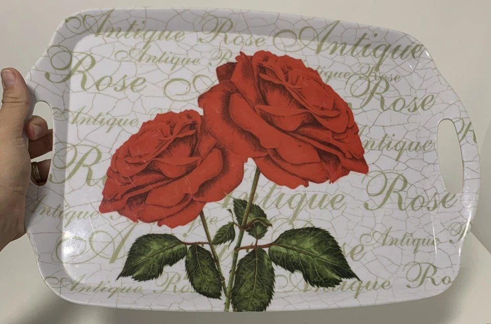 Large Melamine Handled Serving Tray Antique Rose Pattern 47cm x 32cm - Image 3 of 4