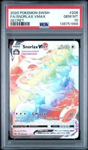 PSA 10 Snorlax VMAX (Secret) 206/202 Swsh01: Sword & Shield Holo