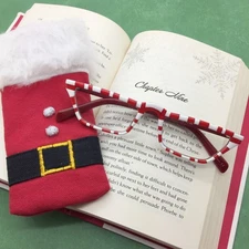 Christmas Candy Cane Reading Glasses, Holiday Readers, Santa Belt Eyeglass Case