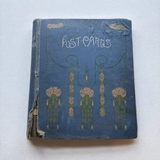 Antique Vintage Post Cards  Album Book Flower Print Cover