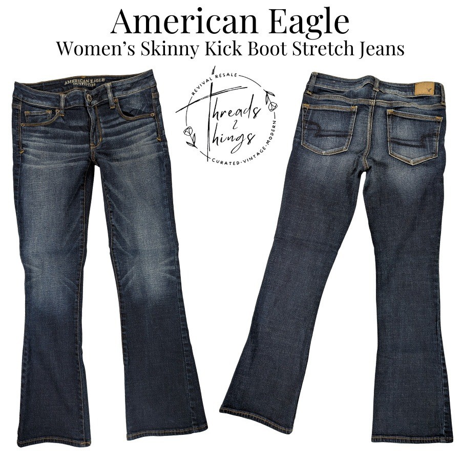 American Eagle Skinny Kick Boot Jeans Womens 10s Denim Low Rise Flare Preppy Y2k