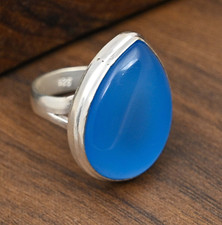 Wonderful Blue Chalcedony Gemstone 925 Sterling Silver Handmade Jewelry Ring