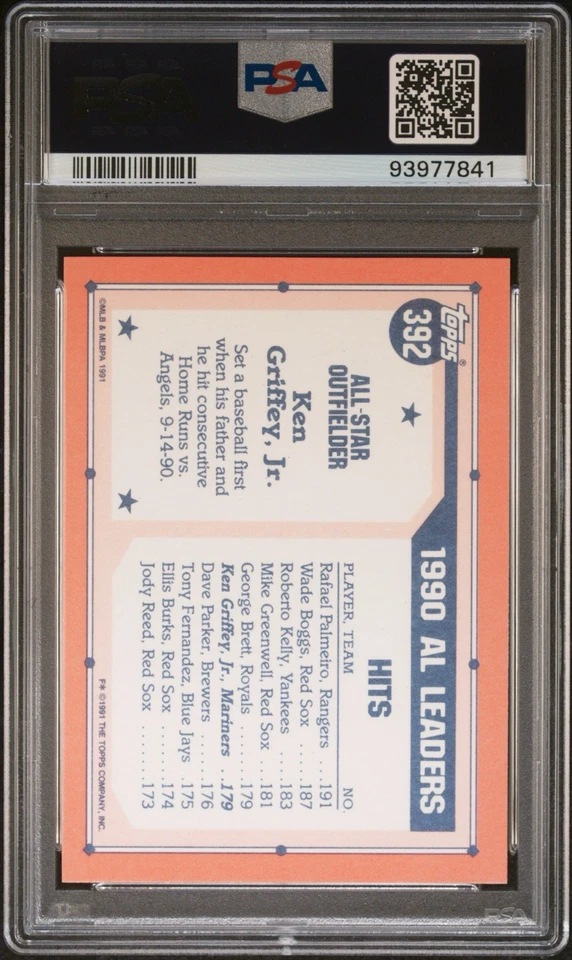 1991 Topps Tiffany Ken Griffey Jr All-Star PSA 9 #392 Seattle Mariners All Star Foto 2 de 3