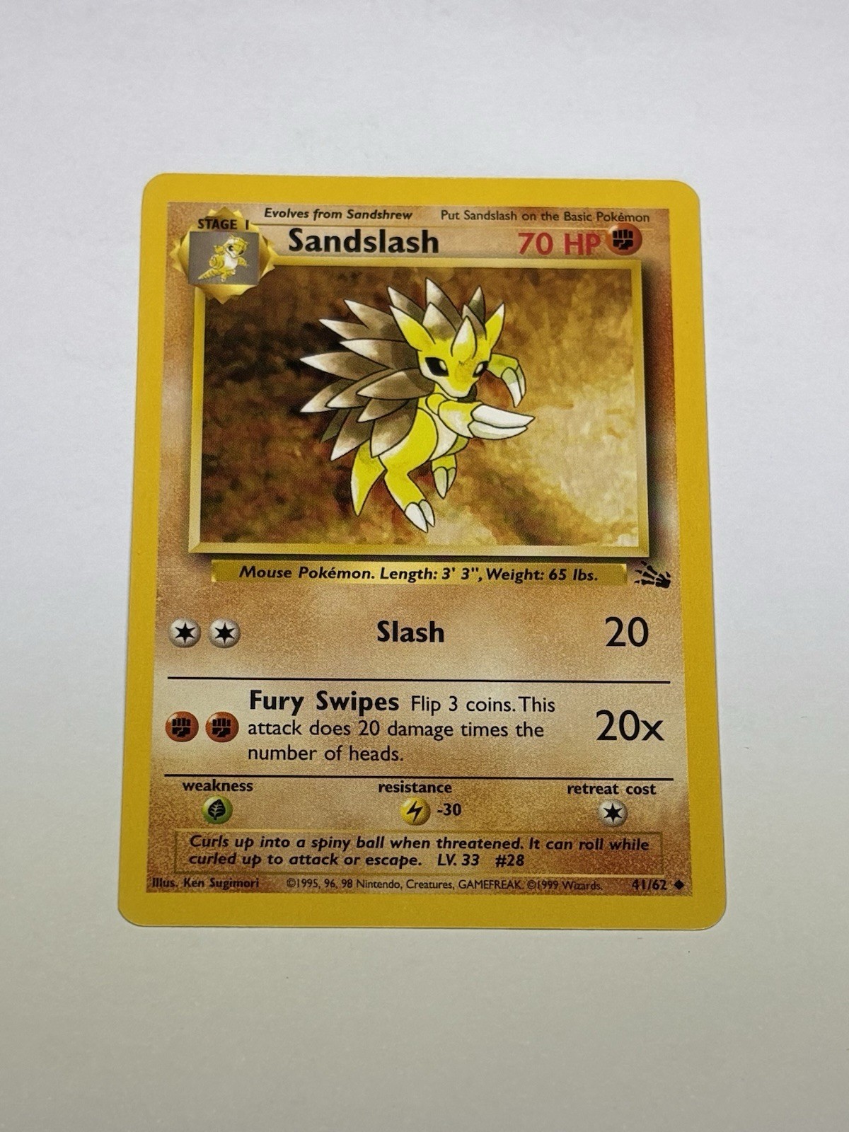 Sandslash 41/62 Fossil Uncommon Pokemon TCG Vintage WotC 1999 NM