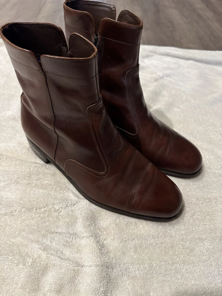 Botas Beatle Florsheim Vintage Marrón Cuero Carmelo Cremallera Hipster Preppy 9 EEE Foto 2 de 4