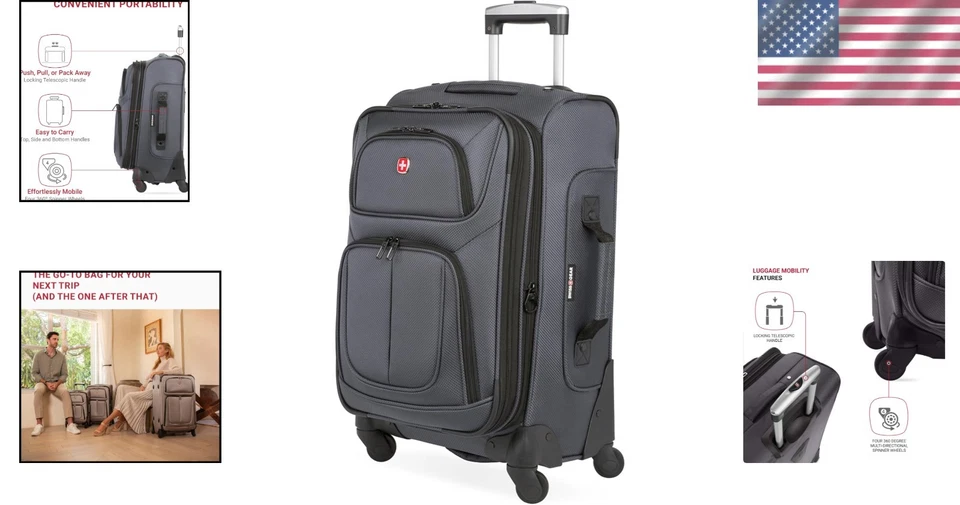 Sion Softside Luggage, 21-Inch, Expandable, Dark Grey - Image 2 of 4