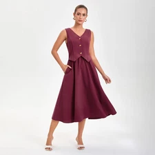 Women's Layered Waistcoat A-Line Dress - A New Day Wine Red S