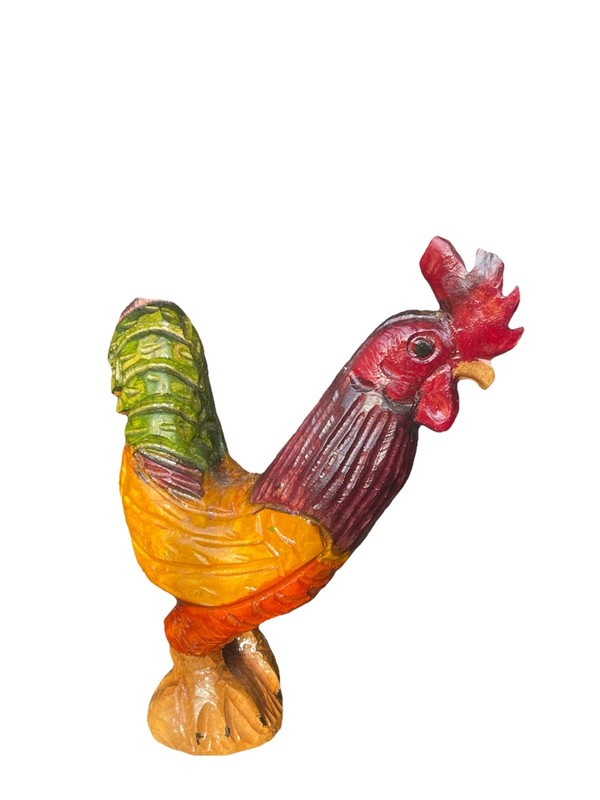 Hand Carved Wooden Rooster Painted Country Farmhouse Folk Art Vintage