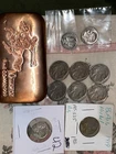 2 1942 Mercury Dimes, 7 Various Dates Buffalo Nickels And a 10 Ounce Copper Bar.