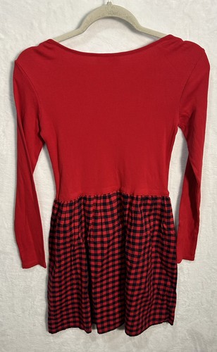 New Gap Girls Black Red Buffalo Print Long Sleeve Dress XXL 14-16 Holiday - Picture 2 of 4