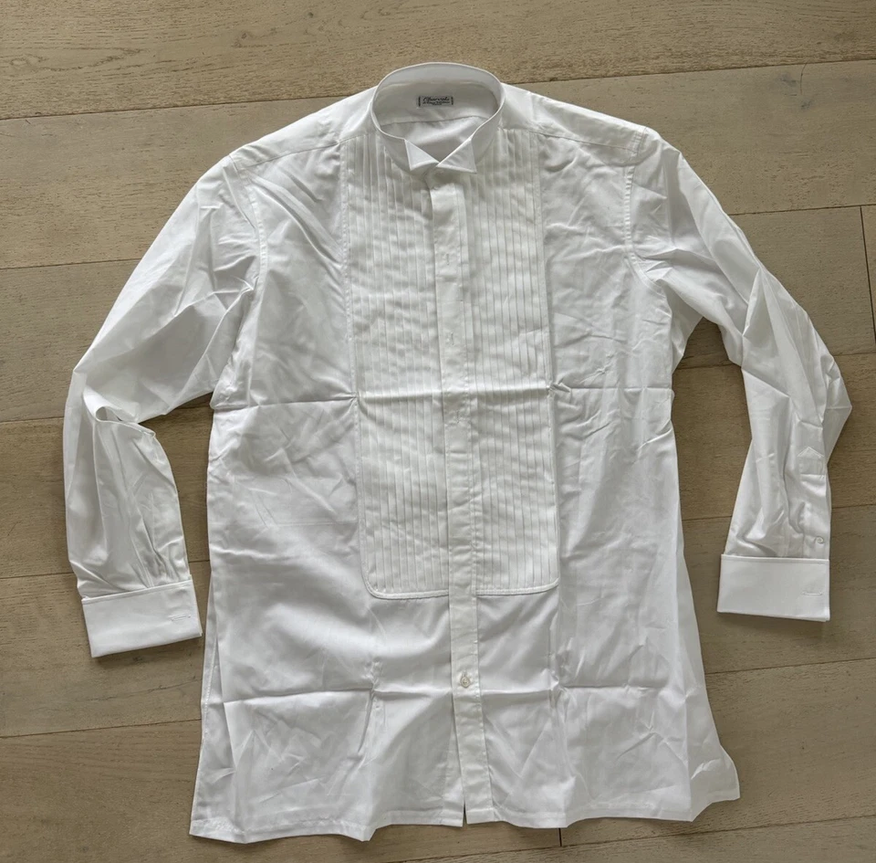 $775 NUEVO SIN ETIQUETAS Charvet Paris Blanco Plisado Babero Puño Francés Esmoquin Camisa de Vestir 3-4XL Foto 2 de 4