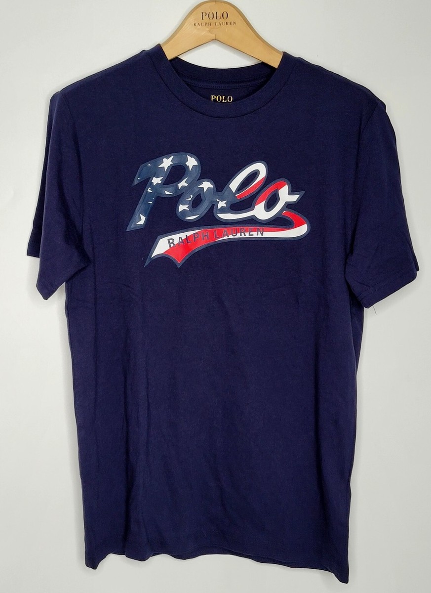 Tシャツ・カットソー POLO RALPH LAUREN Men T Shirts 710964461001CO Blue Polo RALPH LAUREN Kids LARGE Graphic Flag POLO Logo 14 - 16