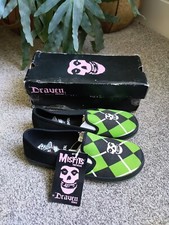Draven Misfits Flat Slip On Shoes Black Green White Skulls Women's UK 2.5 New