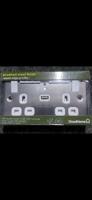 GoodHome Gebürsteter Stahl 13A Erhöht Abgerundet Geschaltet WiFi Extender Steckdose mit USB
