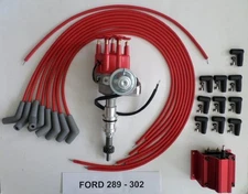 FORD 289-302 Red Small Cap HEI Distributor,RED coil,UNIVERSAL SPARK PLUG WIRE 45