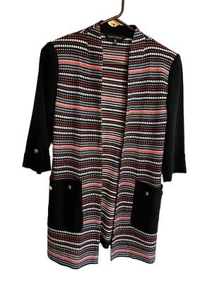 Ming Wang Long Open Cardigan Multicolor With Gold Accents XS