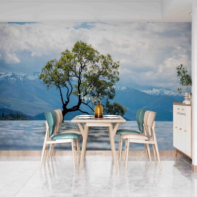 3D Tree Sea Mountain Cloud Sky Self-adhesive Removeable Wallpaper Wall Mural