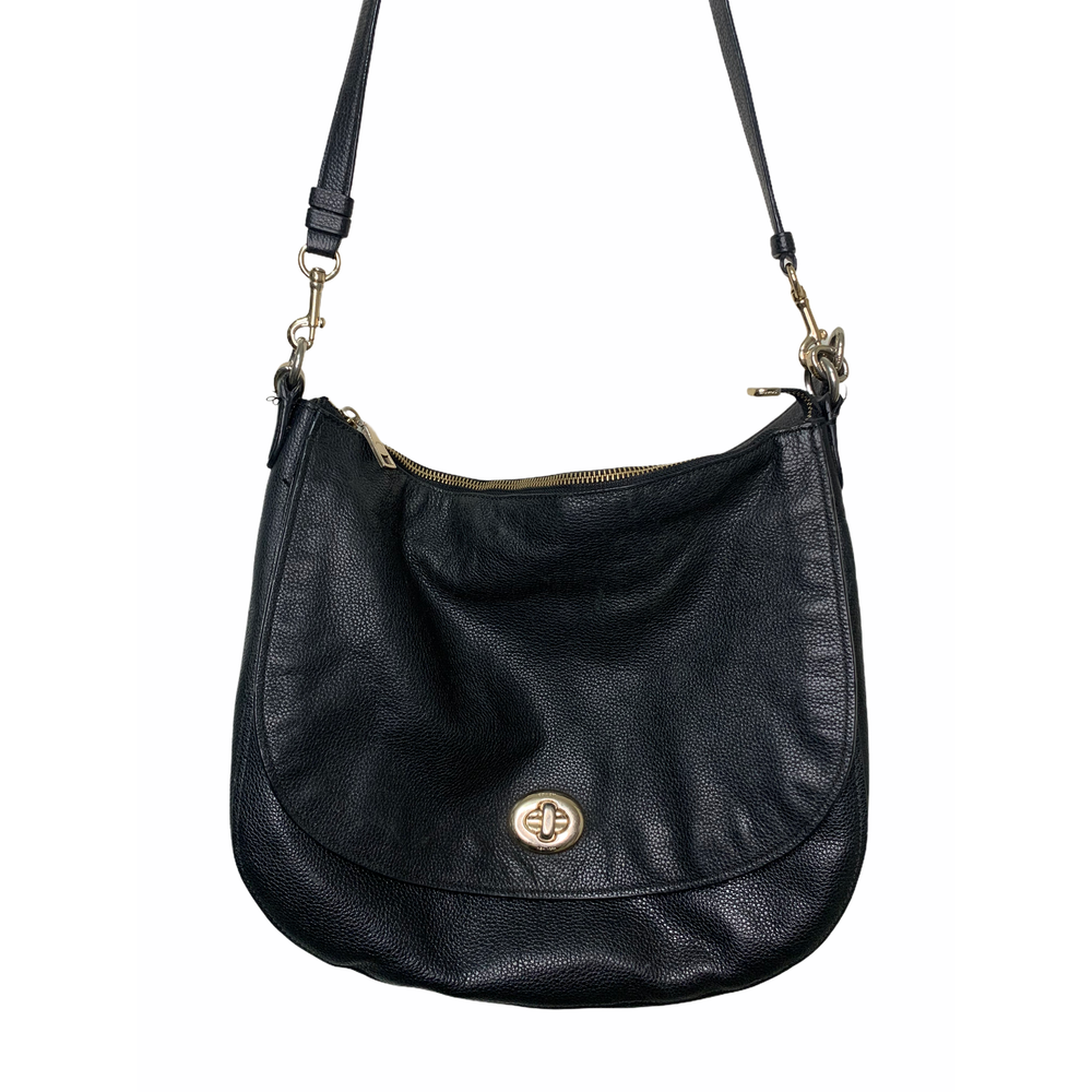 Coach turnlock leather hobo purse black