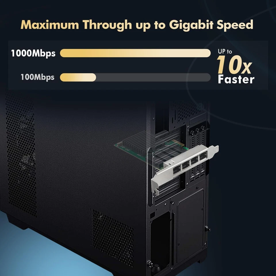 Binardat 4 Port Gigabit PCIe Netzwerk Adapter, Realtek Controller 1000/100Mbps - Bild 3 von 4