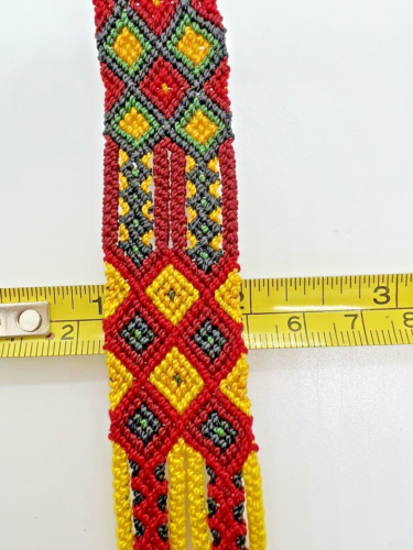 Friendship Bracelet Tribal aztec handmade woven red yellow Black 2 Slots 1x7 In - Picture 1 of 11