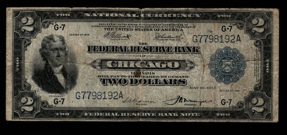 $2 1918 Federal Reserve Battleship from the Chicago district Bank Note - Image 2 of 4