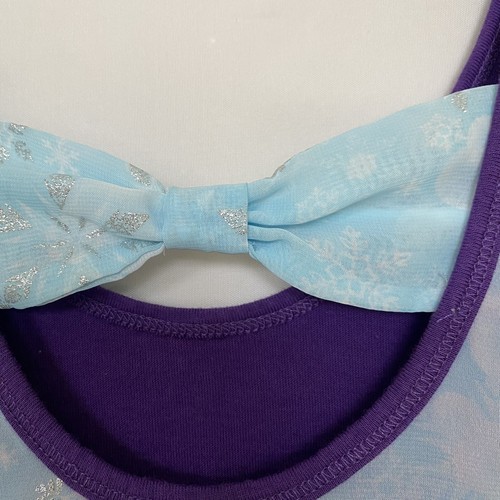 Disney Girls Frozen Top M Purple Overlay Back Side Sparkle Sleeveless Bow - Picture 7 of 13