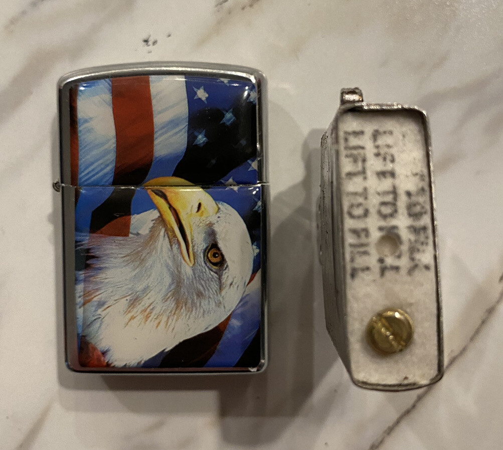 Zippo Lighter American Flag/Bald Eagle - Silver/Chrome Finish
