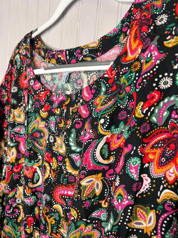 Croft & Barrow Womens DRESS 5X  Boho Chic Black Pink Paisley Floral Stretch NEW - Image 3 of 4