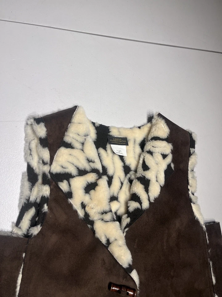 Linda Lundstrom Vest Women's 8 Brown Jacket Faux Fur Faux Suede Acrylic Poly - Image 2 of 4