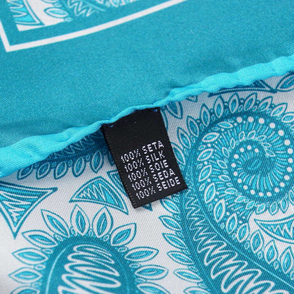 Nuevo cuadrado de bolsillo de seda con estampado de cachemira azul verdoso CESARE ATTOLINI Foto 4 de 4